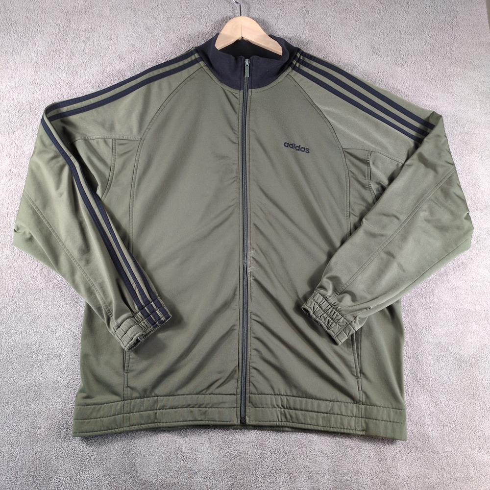 Vintage Adidas Track Jacket Mens XL Olive Green 3 Stripe Retro Athletic Workout